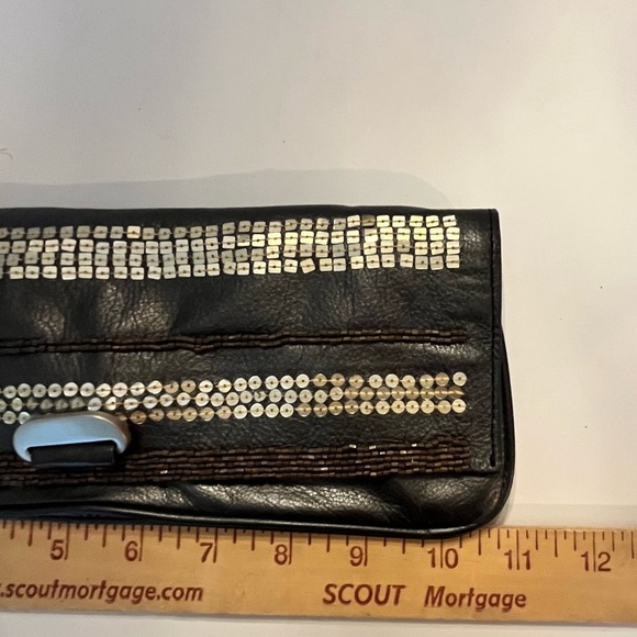 Designer Charles David Women’s Leather Clutch Taupe/Pewter Sequins Gold interior - Picture 11 of 13